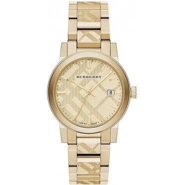 Burberry BU9038 Unisex Gold The City Engraved Check Watch