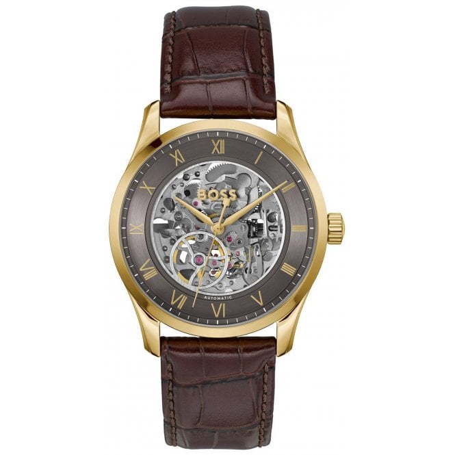 Hugo Boss HB 1514235 Mens Gold Principle Skeleton Automatic Watch