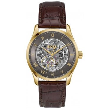 Hugo Boss HB 1514235 Mens Gold Principle Skeleton Automatic Watch