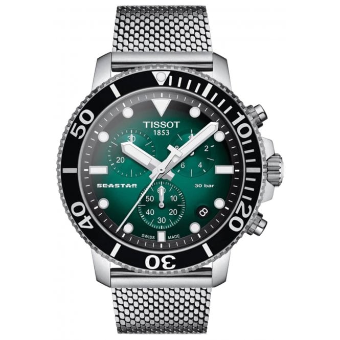 Tissot T120.417.11.091.00 Mens 45.5mm Green Dial Seastar 1000 Chronograph Watch