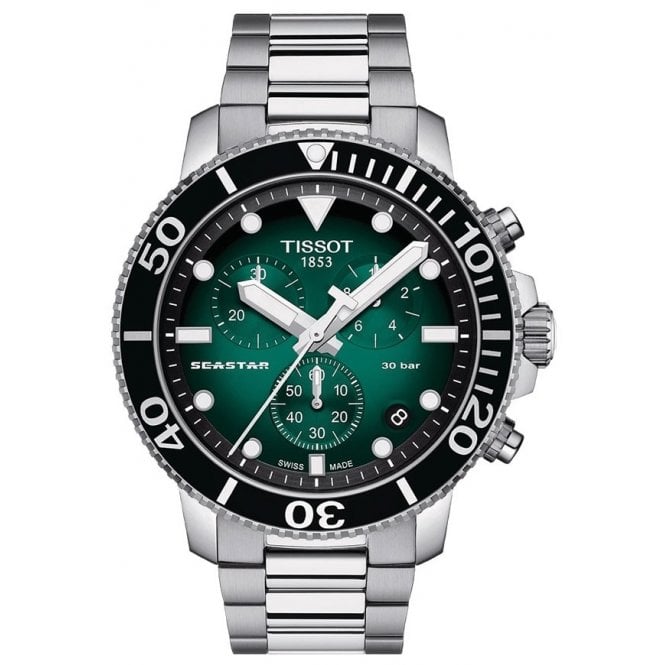 Tissot T120.417.11.091.01 Mens 45.5mm Green Dial Seastar 1000 Chronograph Watch